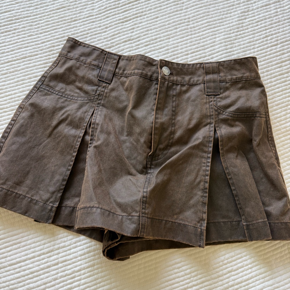 Zara Brown Pleated A-Line High-Waist Skort
